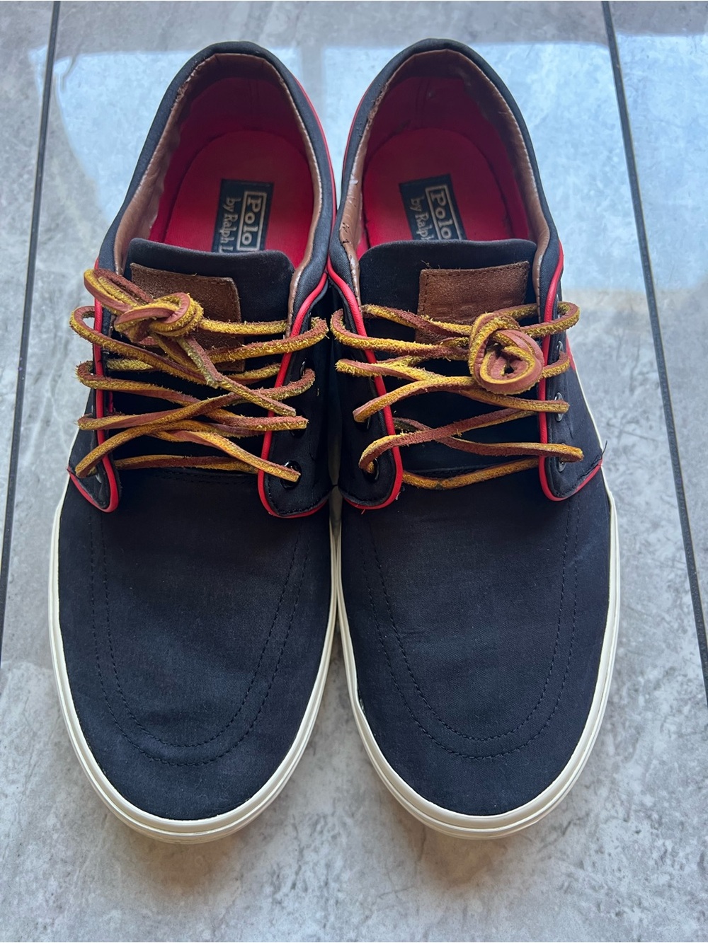 Polo Ralph Lauren Faxon Low Men's Sneakers Black Canvas Red Embroidered Pony 13D